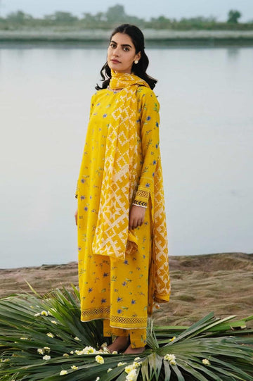 3- Piece Lawn Embroidered Dress With Lawn Dupatta