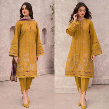 3- Piece Embroidered Dhanak Dress with Shawl