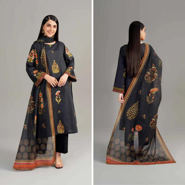 3- Piece Embroidered Dhanak Dress with  Shawl