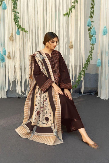 3- Piece Embroidered Dhanak Dress with Shawl