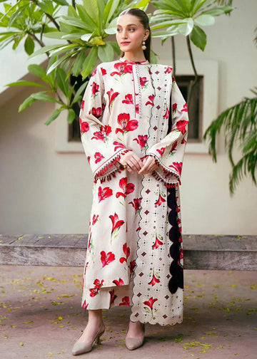 3- Piece Lawn Embroidered Dress With Lawn Dupatta