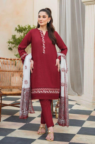 3- Piece Embroidered Dhanak Dress with Shawl