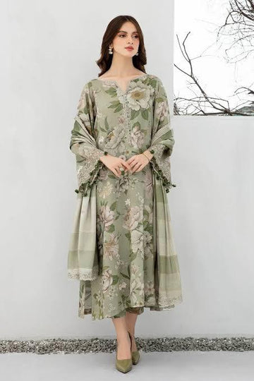 3- Piece Lawn Embroidered Dress With Lawn Dupatta