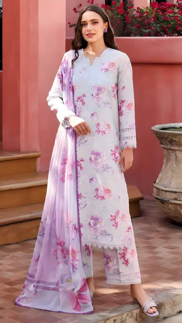 Embroidered lawn 3-piece dress