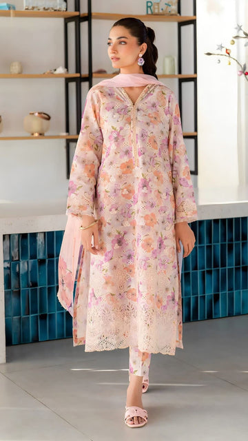 Embroidered lawn 3-piece dress