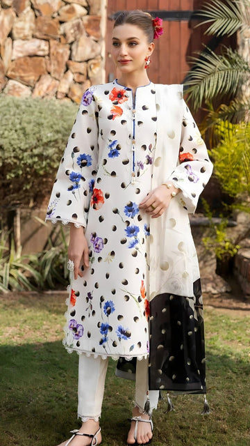 Embroidered lawn 3-piece dress