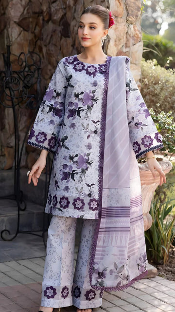 Embroidered lawn 3-piece dress