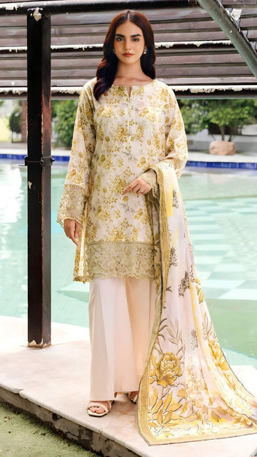 Embroidered lawn 3-piece dress