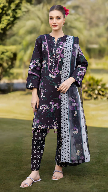 Embroidered lawn 3-piece dress