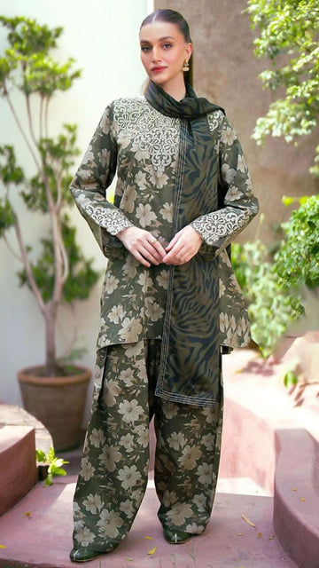 Embroidered lawn 3-piece dress