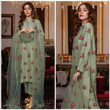 Silk Embroidred 3-piece   pistachio green