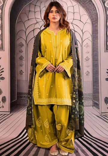 3-Piece Embroidered Dhanak Dress