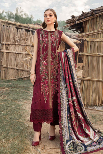 3- Piece Embroidered Dhanak Dress with Shawl
