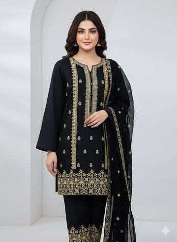 black - Embroidered Lawn 3 Piece