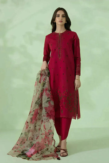 vine red - Embroidered Lawn 3 Piece