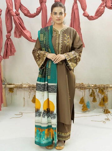 beige - Embroidered Lawn 3 Piece