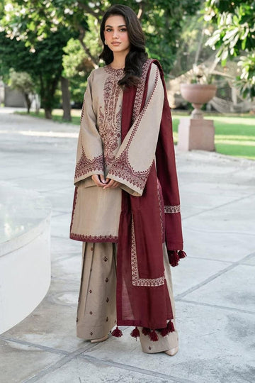 lavender with mehroon  - Embroidered Lawn 3 Piece
