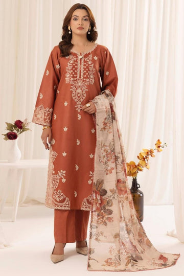 warm rust-orange   - Embroidered Lawn 3 Piece