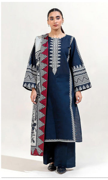 navy blue   - Embroidered Lawn 3 Piece