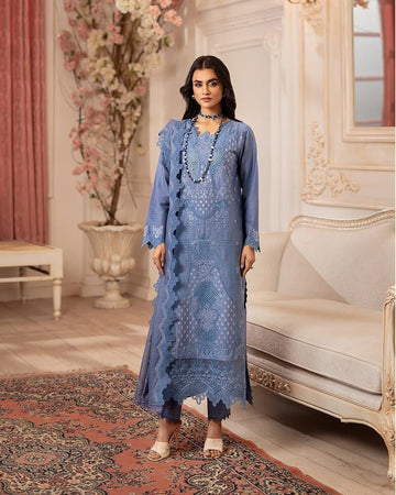 purplish blue  - Embroidered Lawn 3 Piece
