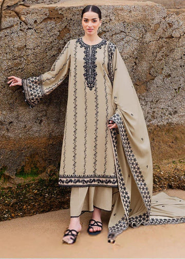 dusky brown  - Embroidered Lawn 3 Piece