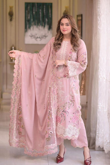 baby pink  - Embroidered Lawn 3 Piece