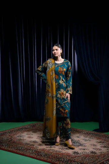 3- Piece Lawn Embroidered Dress With Lawn Dupatta