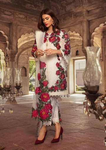 floral white - Embroidered Lawn 3 Piece