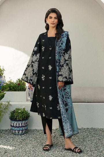 3- Piece Lawn Embroidered Dress With Lawn Dupatta