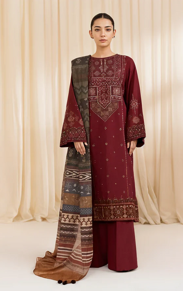 Embroidred  Dhanak 3-Pc Suit