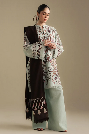 Embroidred  Dhanak 3-Pc Suit