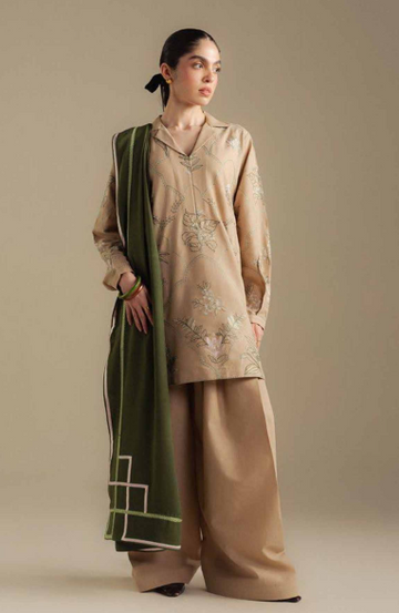 Embroidred  Dhanak 3-Pc Suit