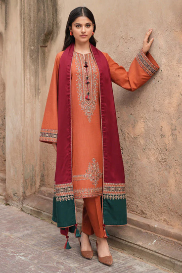 3-Piece Embroidered Dhanak Dress