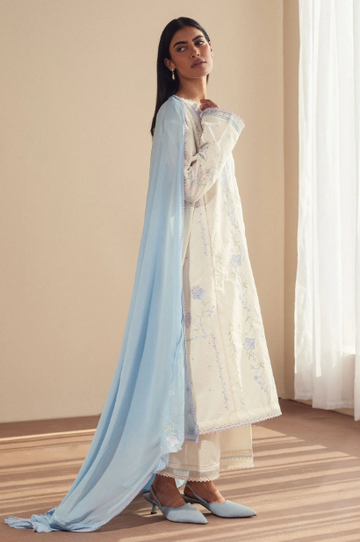 lavender white - Embroidered Lawn 3 Piece