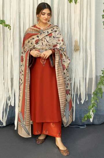 Embroidred  Dhanak 3-Pc Suit